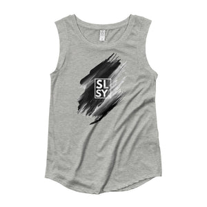 WOMENS SLSY BLACK STAINED TEE