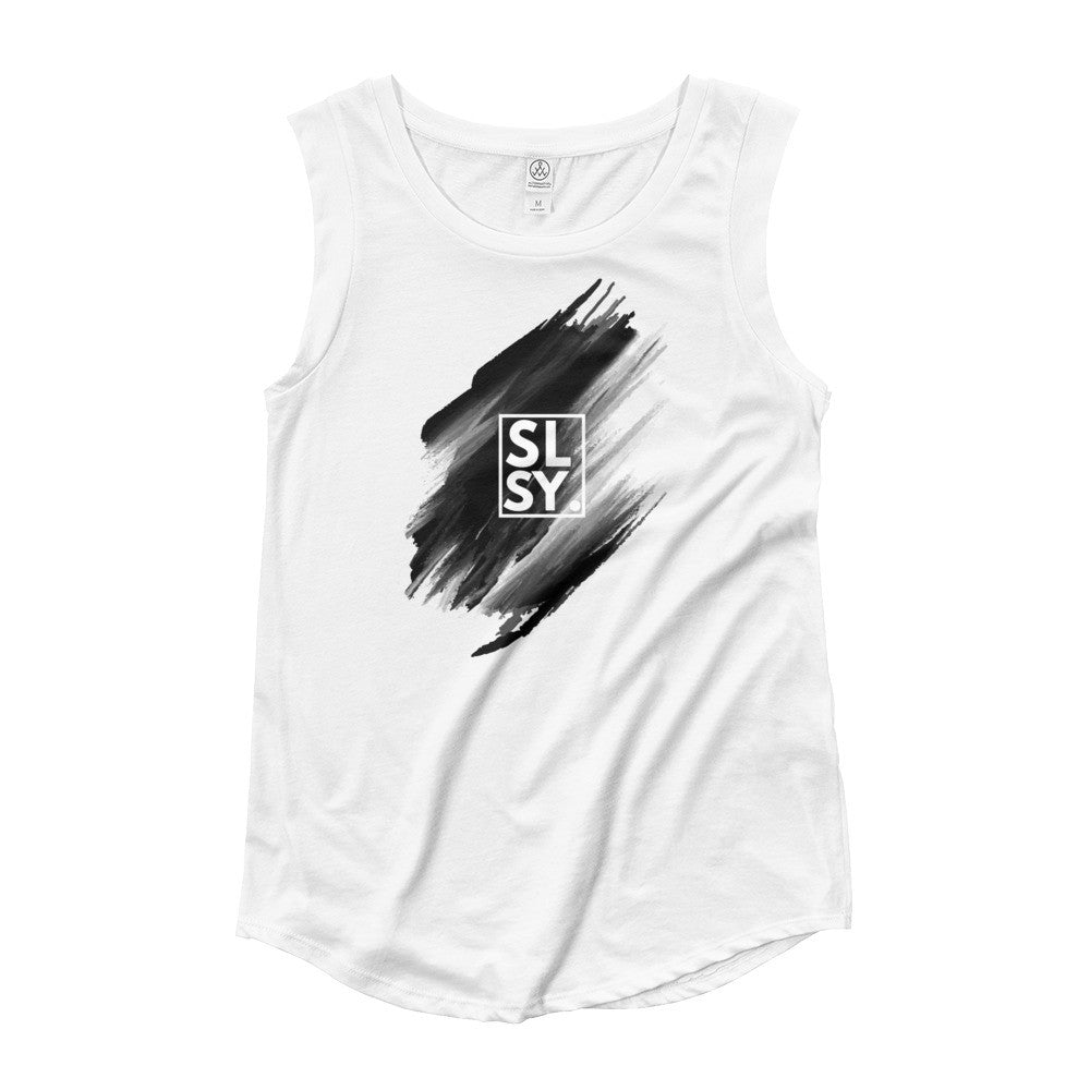 WOMENS SLSY BLACK STAINED TEE